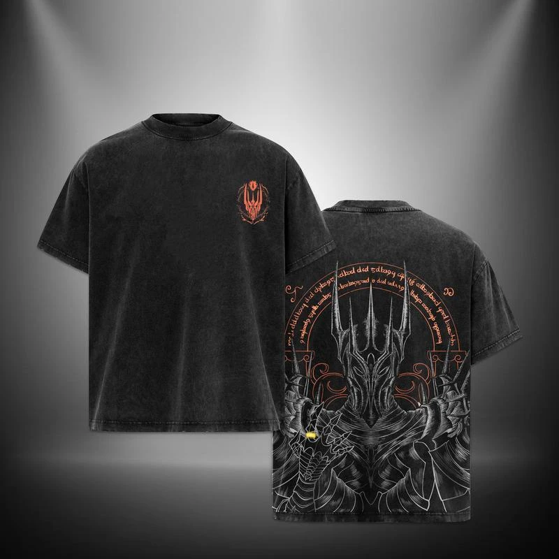 Herr der Ringe T-Shirt Sauron Grafik-T-Shirt Vintage Washed Fantasy Grafik-T-Shirt 2026 Sommer Herren Damen Baumwoll-T-Shirt Y2K