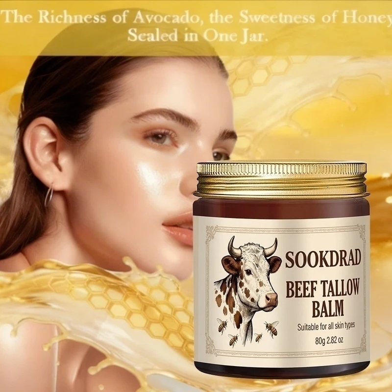 Natural Beef Tallow Balm, Honey Extract, Moisturizing, Face/Hands/Body, All Skin, 80g, Daily Use