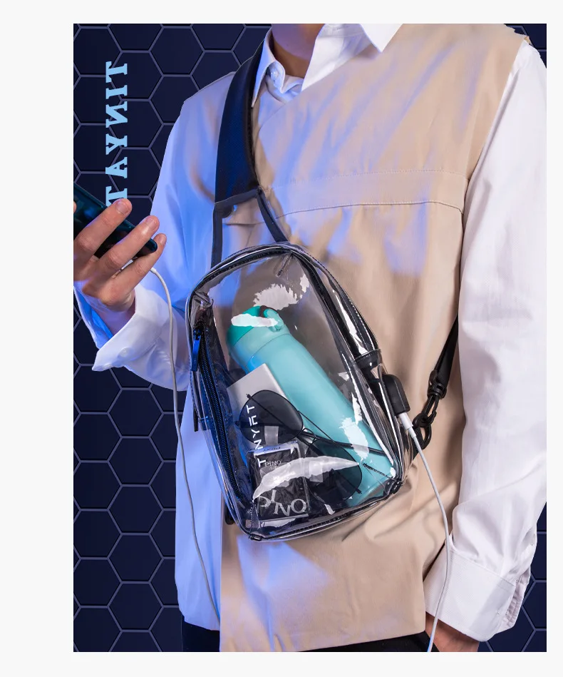 2025 New PVC Chest Bag Transparent Waterproof Single Shoulder bag USB Charging Fashion Trend Crossbody bags bolsa masculina sac