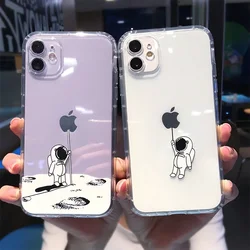 素敵な漫画の宇宙飛行士の電話ケース、スタースペース、iPhone 11、13、14、15 pro max、xs、xr、x、12、7、8 plus用の透明なソフトtpu耐衝撃カバー