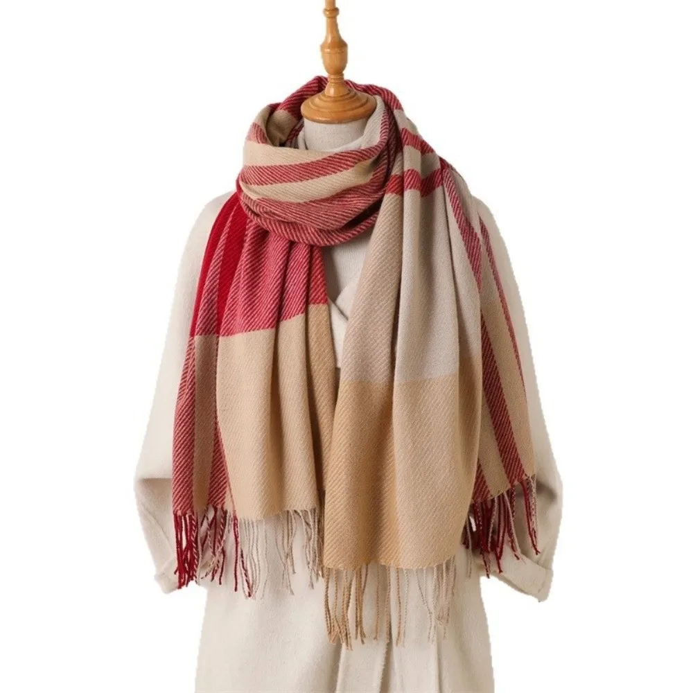 

England Style Tassel Checkered Scarf Imitation Wool Texture Long Length Wool Texture Scarf Autumn Winter Scarf Couples