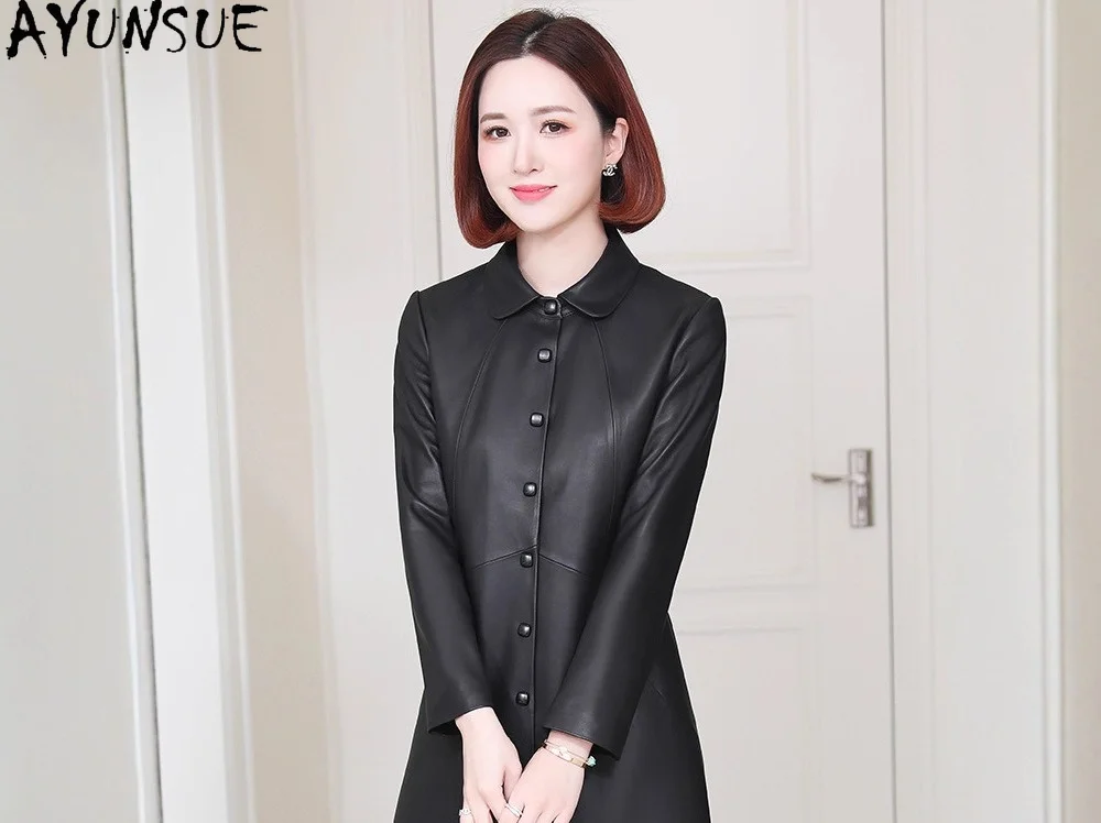 AYUNSUE 100% Real Leather Jacket Woman Autumn Clothes Mid-length Natural Sheepskin Coat Women Fashion Slim Fit Casaco Feminino