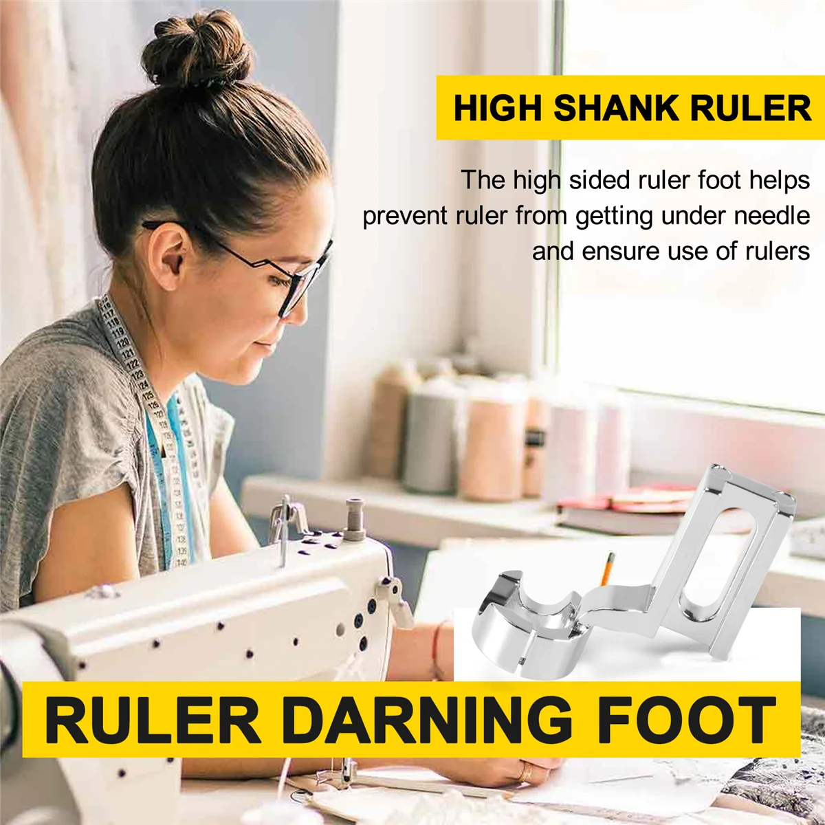 High Shank Ruler Free Motion Darning Foot For Frame Quilting Embroidery Fits 1600P,1600P-DX, 1600P-QC, 1600 Series