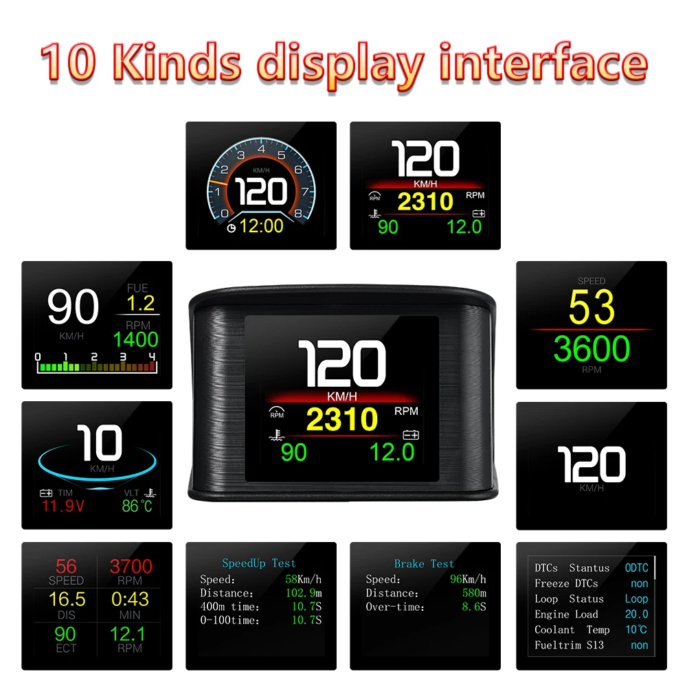 HUD OBD2+GPS On-board Computer Head up Display Car tachometer Turbo Oil Pressure Water Temp GPS Speedometer For Gasoline Car