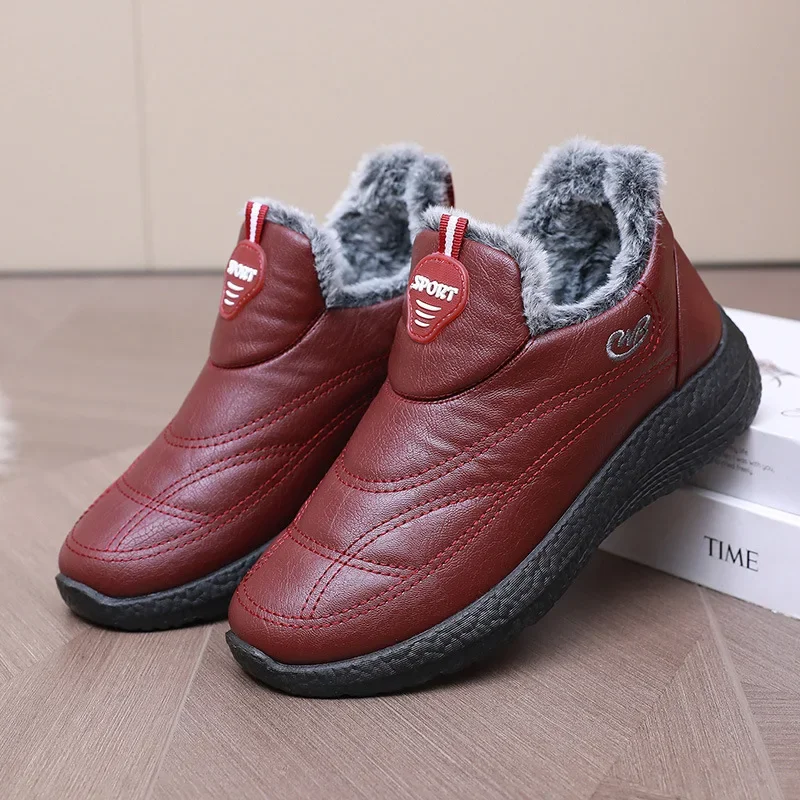 

Winter Soft Bottom Anti Slip and Plush Thick Warm Women's Snow Boots PU Leather Waterproof Women's Cotton Boots
