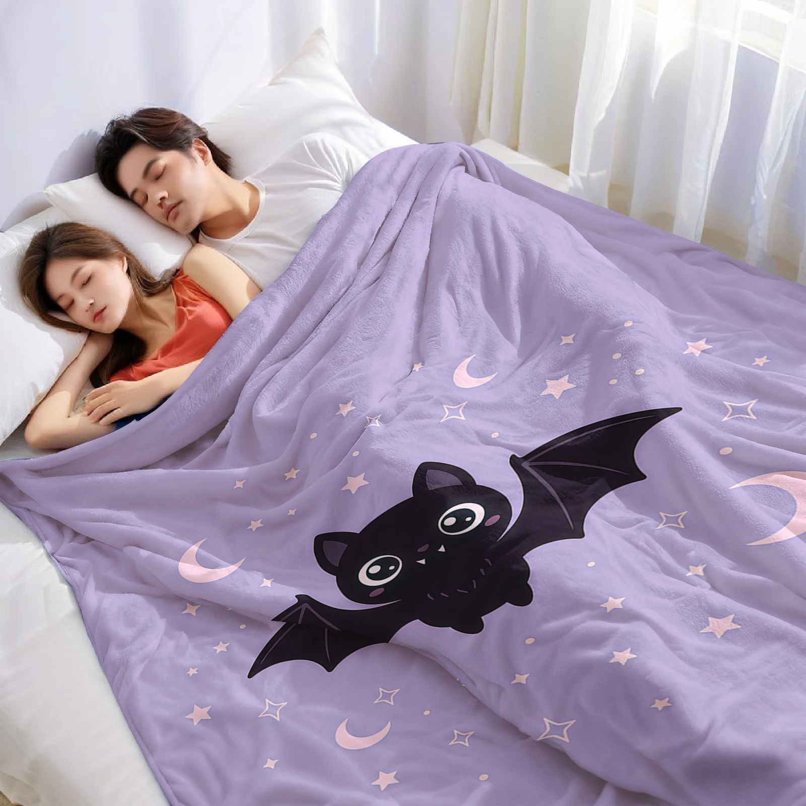 Bat Moon Star Lightweight Microfiber Soft Christmas Fleece Blanket Warm Cozy Throw for Bed Sofa Office Travel All Season