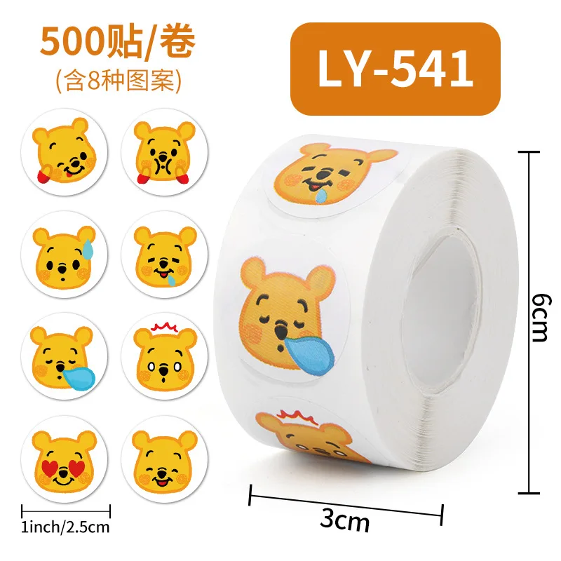 

500pcs/Roll Winnie the Pooh Round English Reward Sealing Stickers DIY PVC Laptop Decals Decoration Stiker Reward Gift Toys