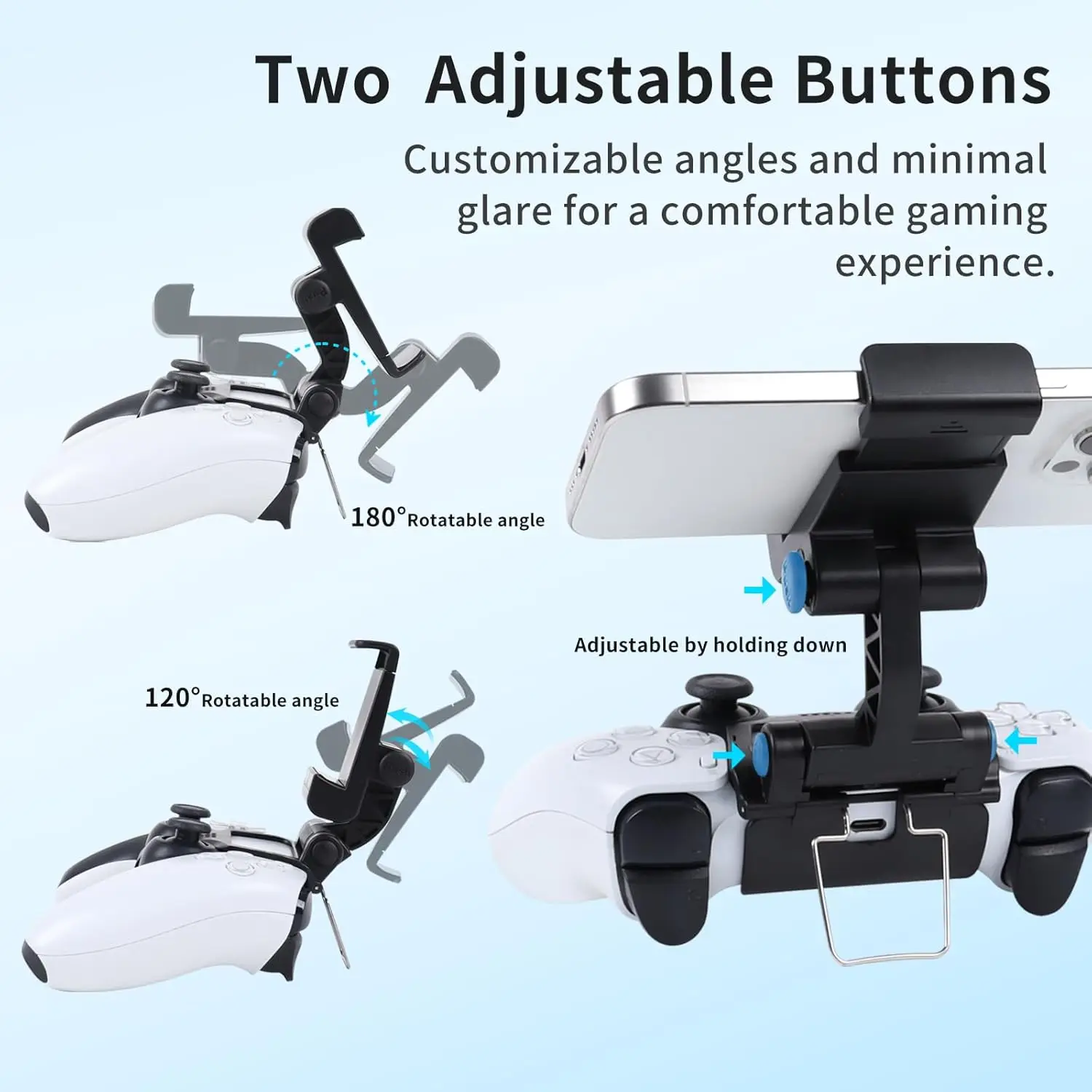 RALAN Phone Mount Holder for PS5 Controller, Adjustable Mobile Gaming Clip Compatible with DualSense 5 Controller