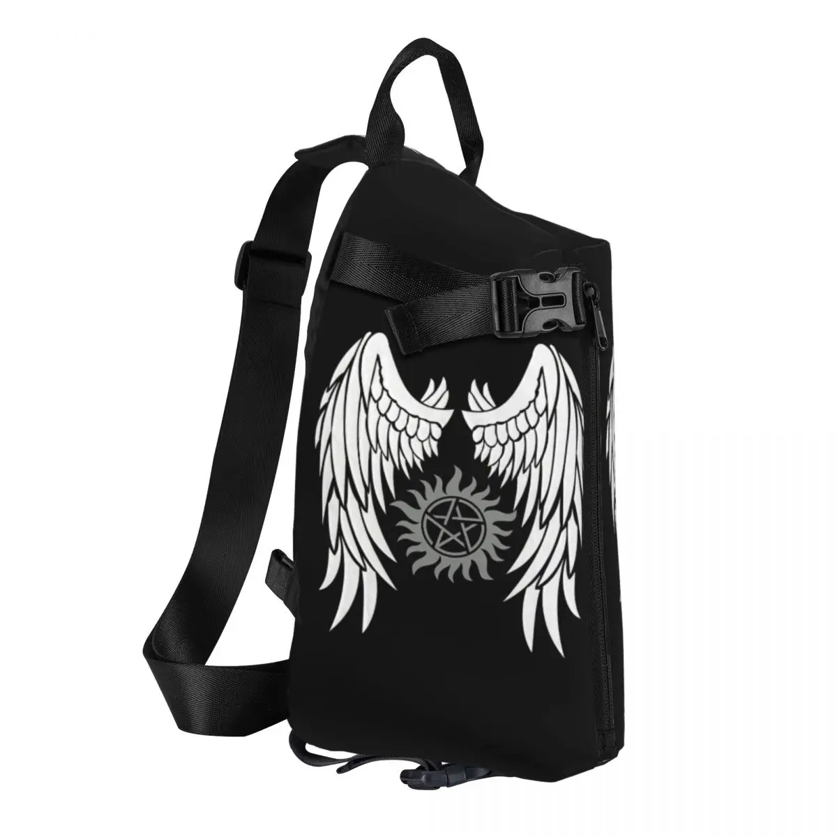 Supernatural Wings And Logo Chest Bag Men Sling Crossbody Backpack Chest Bag Traveling Hiking Daypack Shoulder Bag