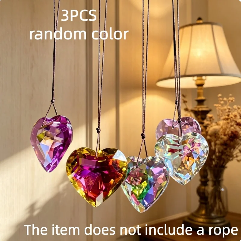 3PCS Heart Crystal Suncatcher, Hanging Love Prism Pendant Rainbow Maker for Window, Random Color Surprise Gift for Her