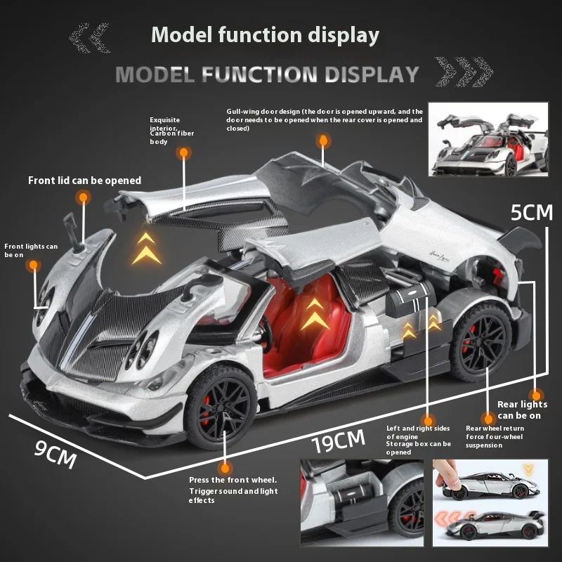 1:32 Pagani Huayra BC Sports Supercar Alloy Metal Diecast Car Model Sound & Light Children's Toy Car Birthday Gifts Boy Present