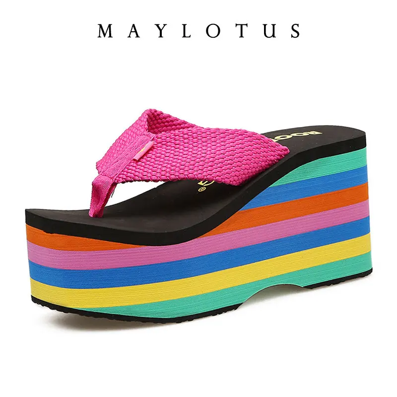 

2025 Women Slippers High Heels Flip Flop Wedge Slippers Women Summer 10CM Heels Platform Slippers Flip Flops Womens Black Slides