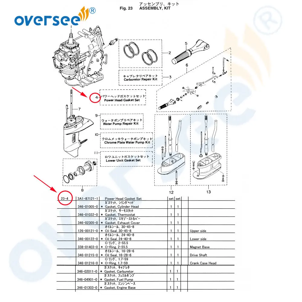 3A1-87121-0 مجموعة حشية رأس الطاقة لمحرك توهاتسو نيسان الخارجي 25HP 30HP 3A1871215M