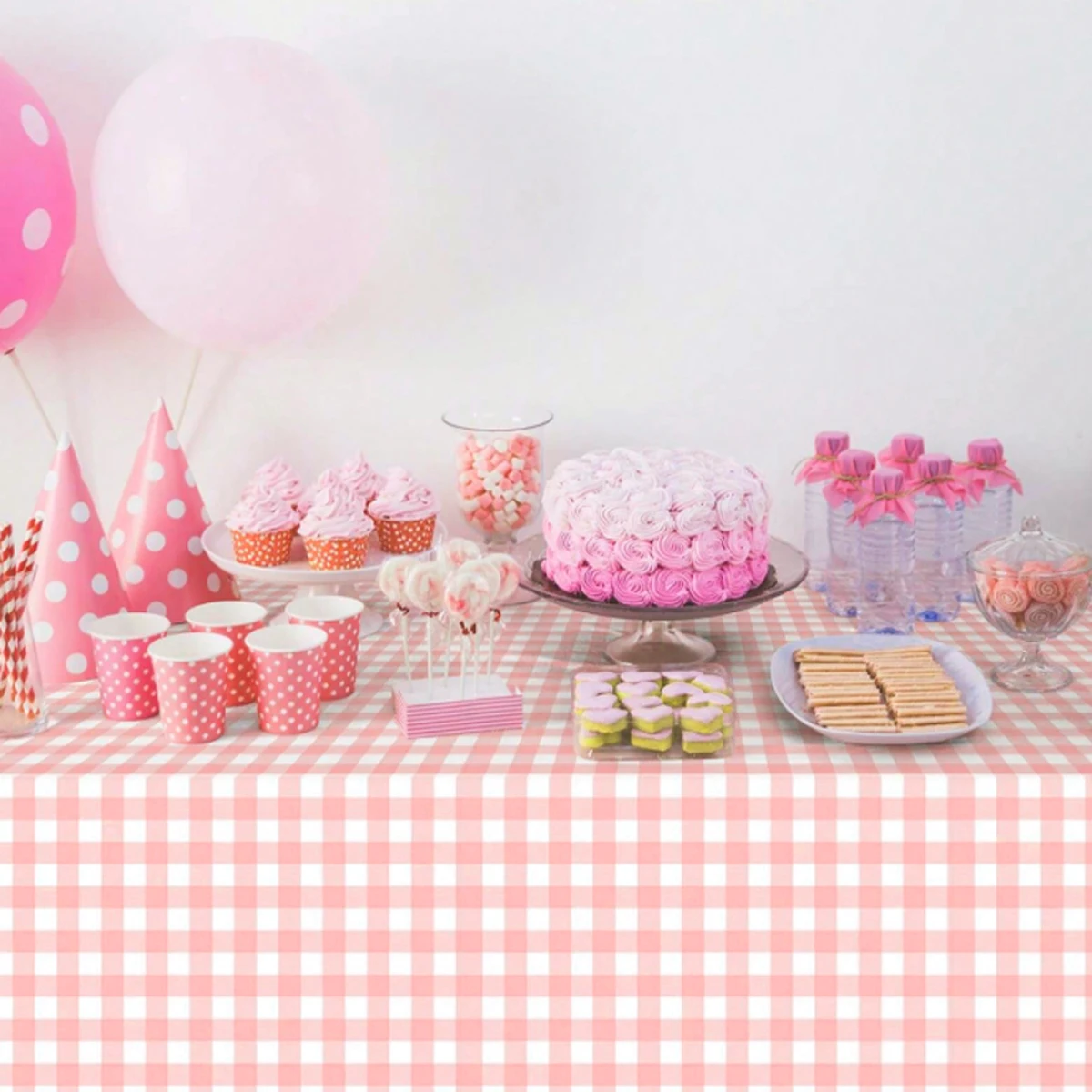 1PC Valentine\'s Day Pink and White Checkered Tablecloth, Restaurant Kitchen Picnic Wedding Party Decoration Tablecloth