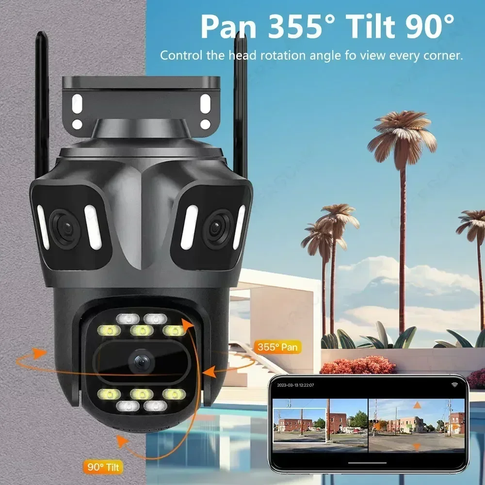 Imagem -06 - Câmera ip de Três Lentes 6k 12mp Wifi Proteção de Segurança sem Fio ao ar Livre Ptz Humano Rastreamento Automático Cctv Vigilância de Vídeo Icsee App