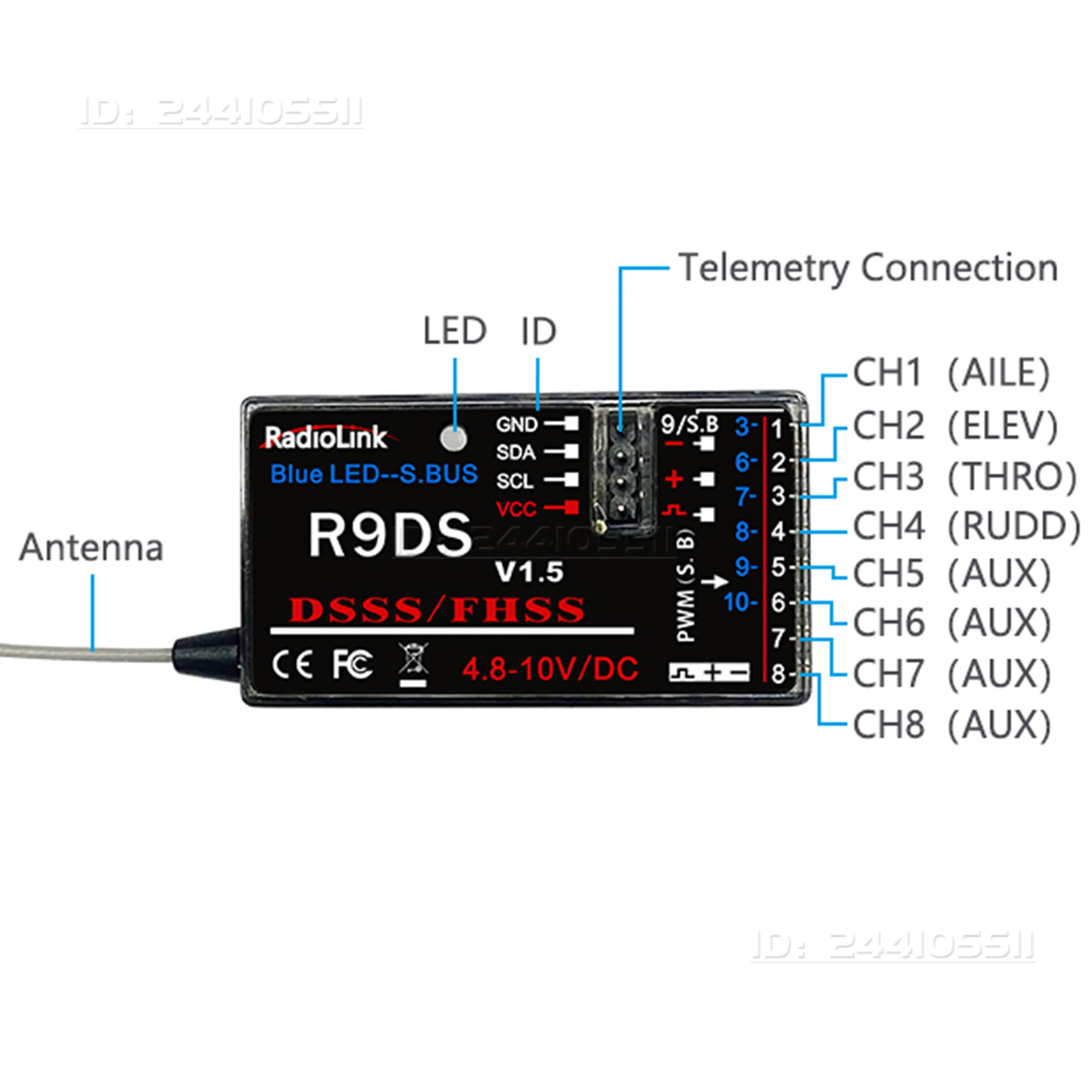 Radiolink R9DS 9/10CH 2.4G Ricevitore 4000 Metri Telemetria in tempo reale 3.6-12V per Ala fissa RC Auto Barca Robot Multicopter Aliante