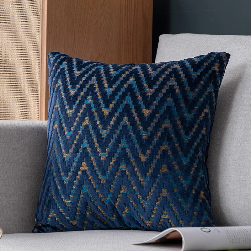 

Pillow Cover with Cut Velvet Wavy Pattern, Office Bedside Nap Pillowcase, Living Room Sofa, Car Backrest Pillowcase, 45cm