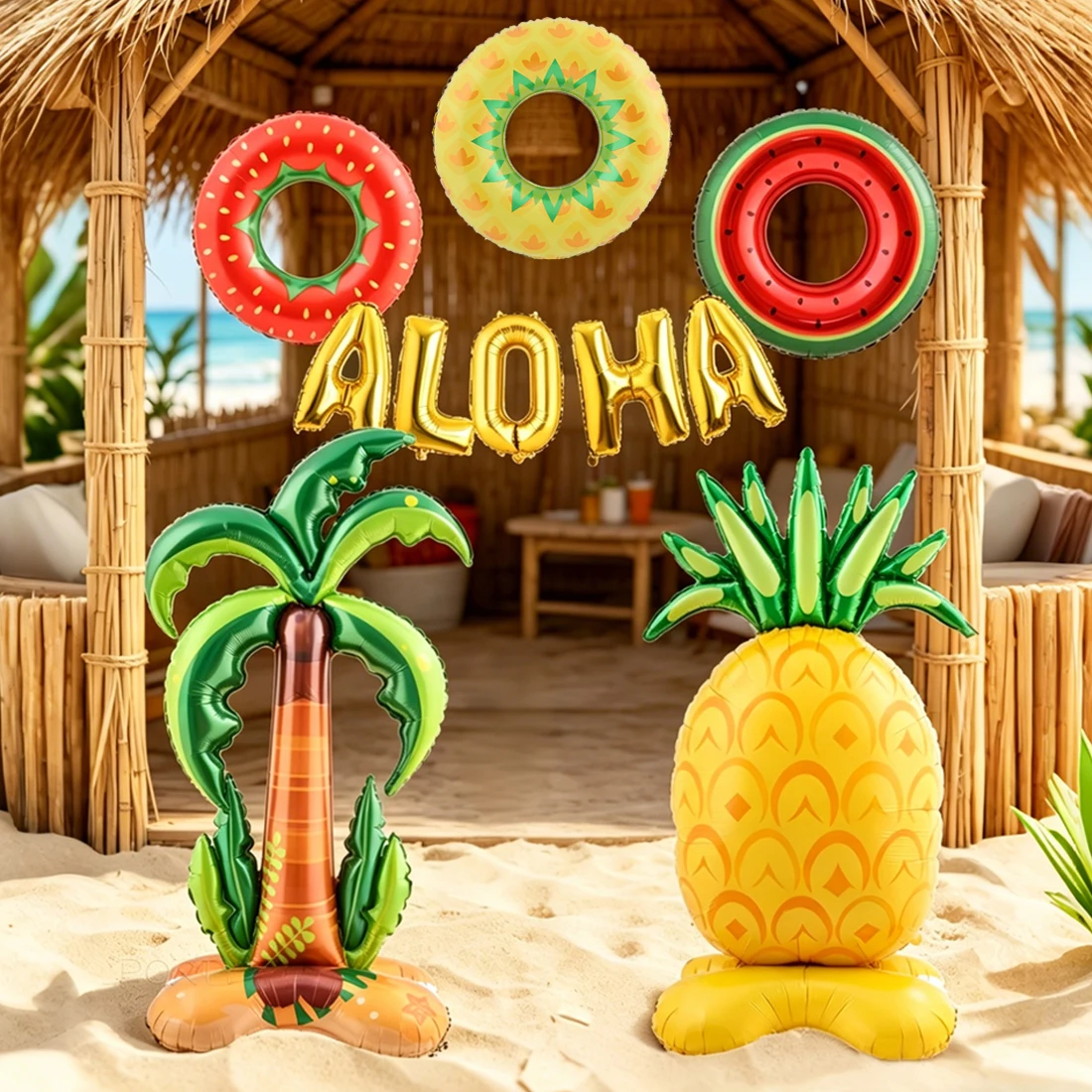 Riesiges Ananas- und Kokosnussbaum-Ballonset, Erdbeer- und Wassermelonen-Ballon, ALOHA Buchstaben-Ballon, für Hawaiianische Partydekoration – Detail 1