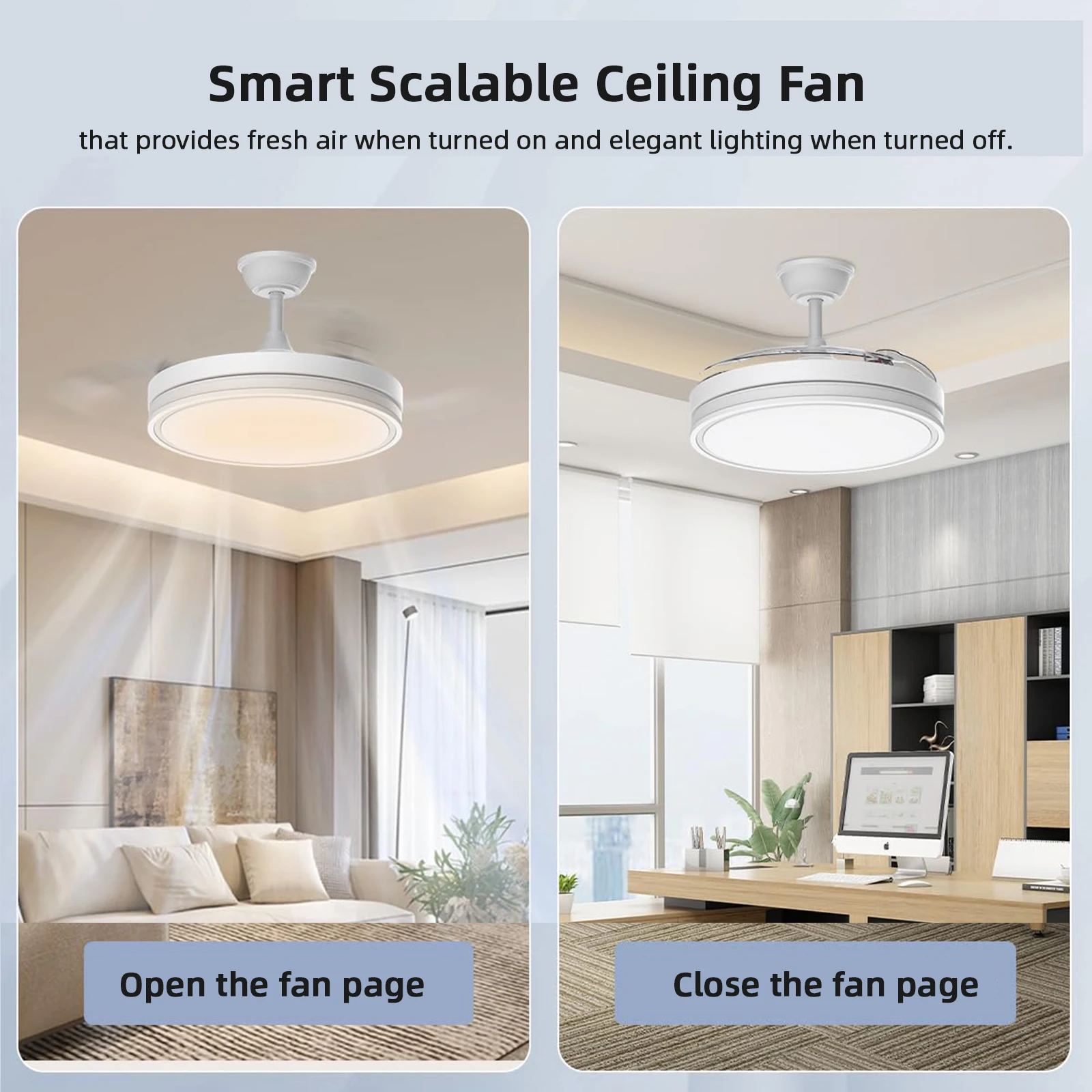 Smart Ceiling Fan Decor Ventilator 42inch Air Invisible Blade Silent Ceiling Lamp Fan Remote Control DC Motor for Dining Bedroom