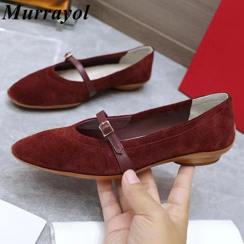 New 2024 Belt Buckle Design Mary Jane Shoes Women Round Toe Shallow Mouth Flat Shoes Spring Autumn Retro Style Single Shoes