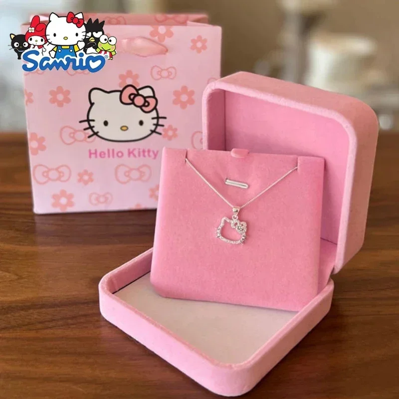 Sanrio Anime Hello Kitty Y2k Necklace Women Kawaii Diamond Pendant Kitty Stuff Collarbone Chain for Girls Lady Christmas Gift