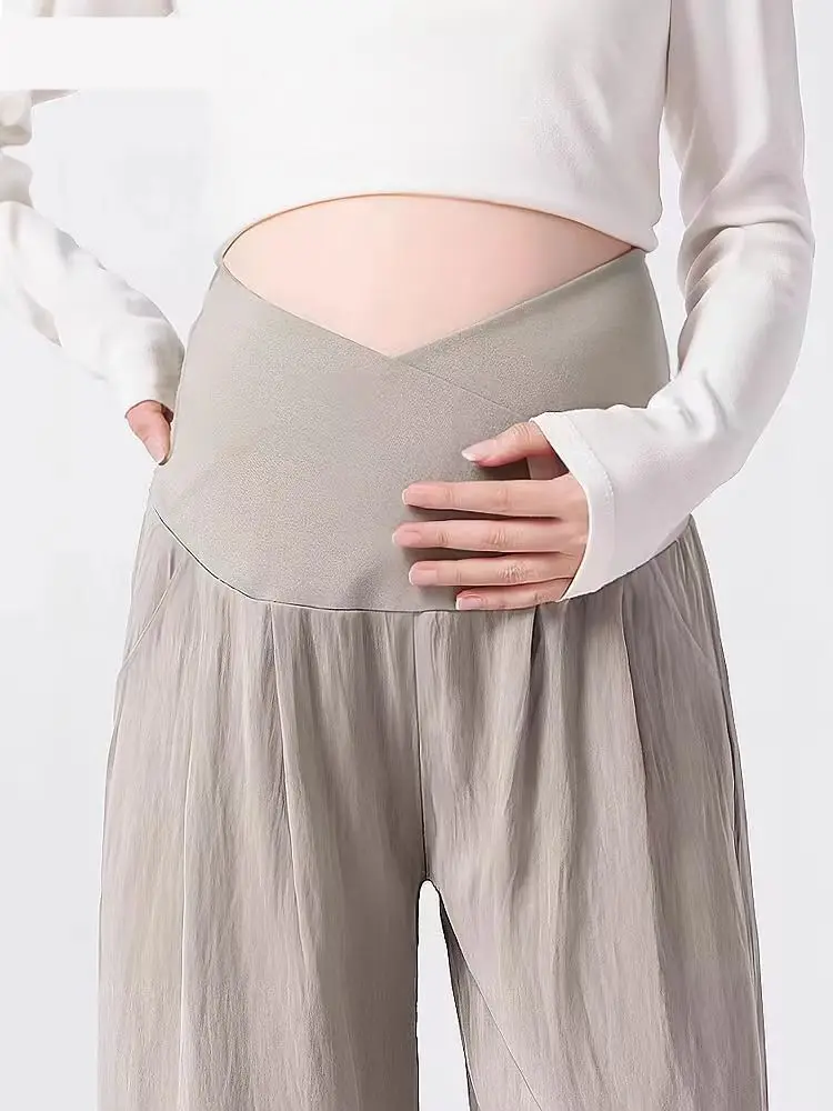 

New Pregnant Women's Pants Summer Thin Pants To Wear Outside Early Pregnant Low Waist Summer Wide Leg Cotton Hemp Yamamoto Pants