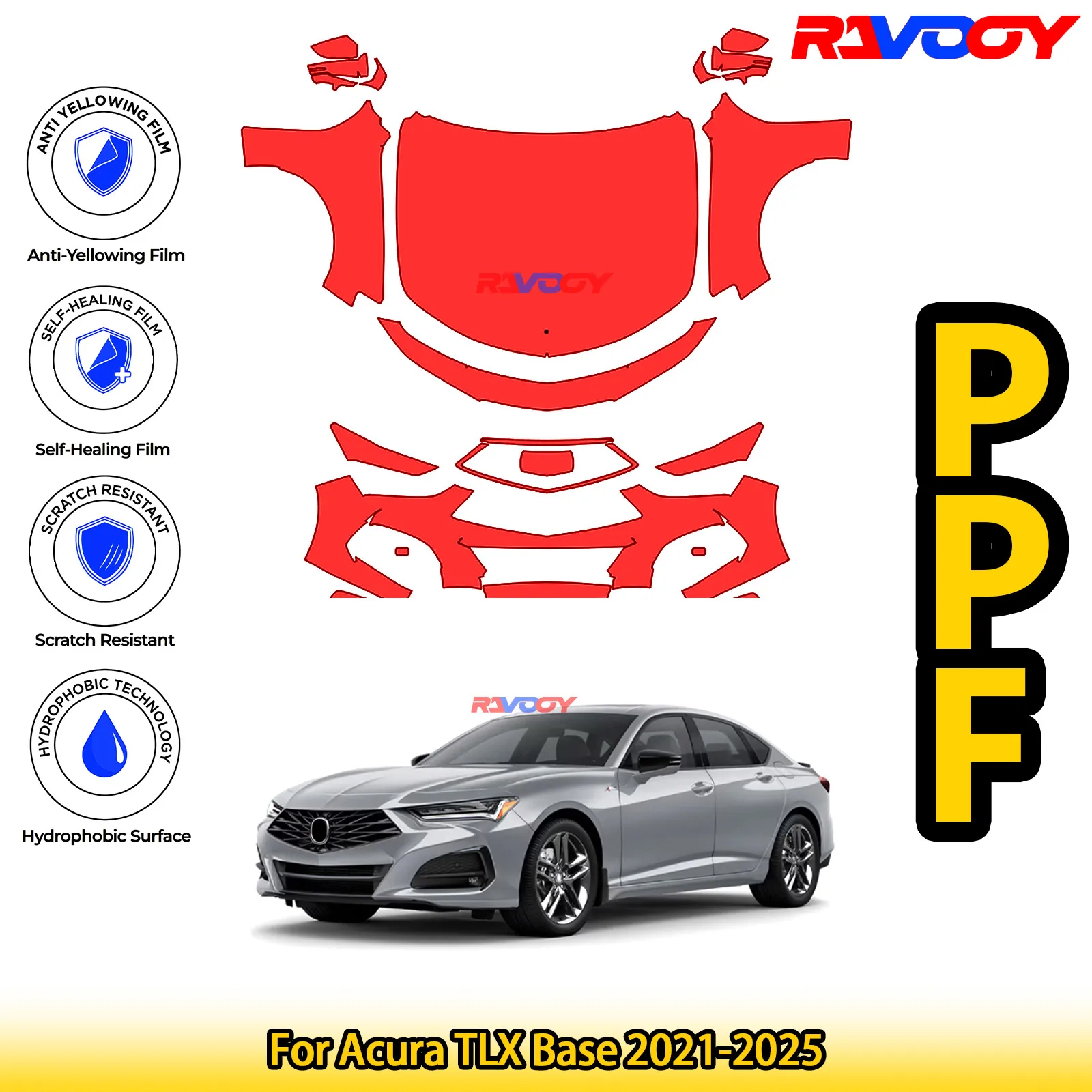 

For Acura TLX Base 2021-2025 Glossy Matte Black Precut front PPF Kit Paint Protection Film