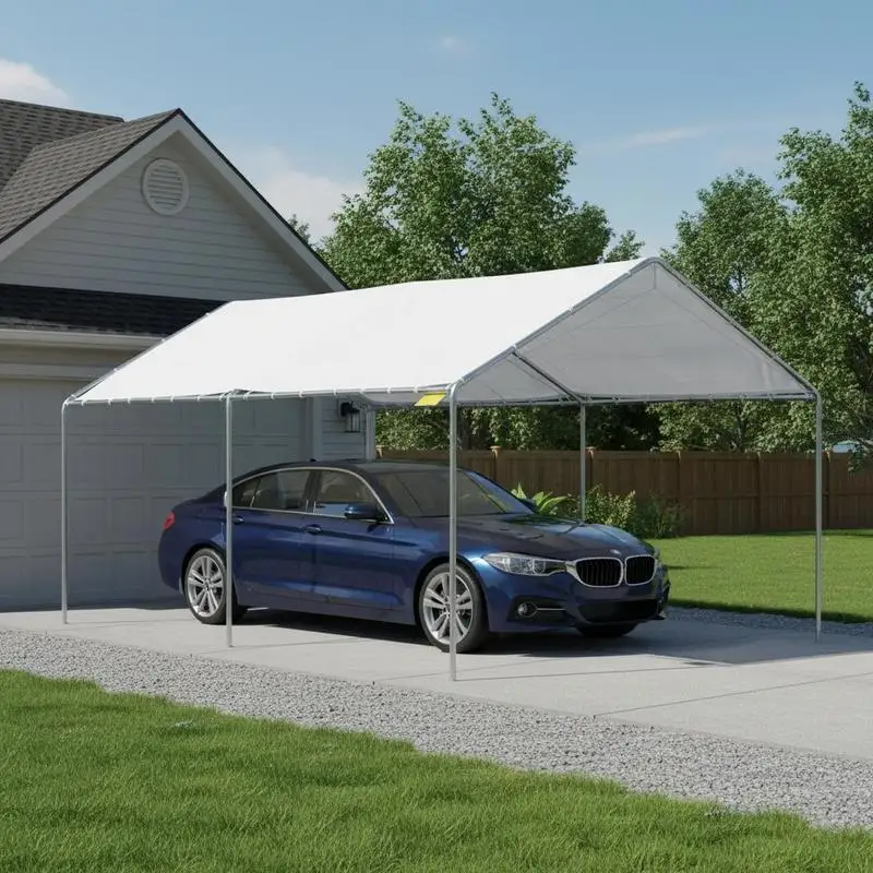 

3 x 6m Heavy Duty Carport Garage Car Shelter Galvanized Steel Outdoor Open Canopy Tent Water UV Resistant Waterproof, White