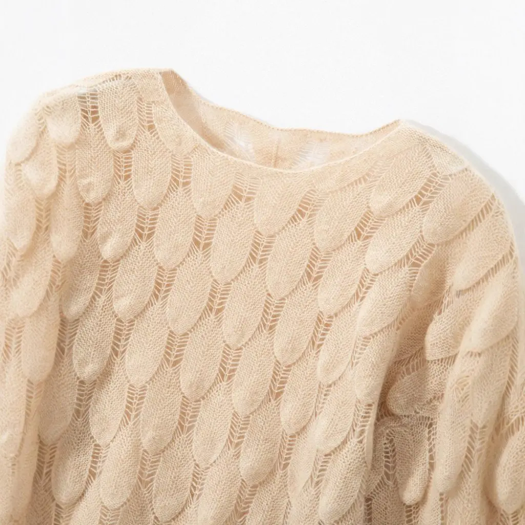 

Женский кашемировый свитер с полым пером, модный тонкий топ на весну и осень, базовый слой