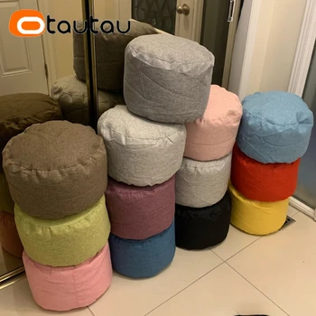 Round Linen Bean Bag Ottoman 1
