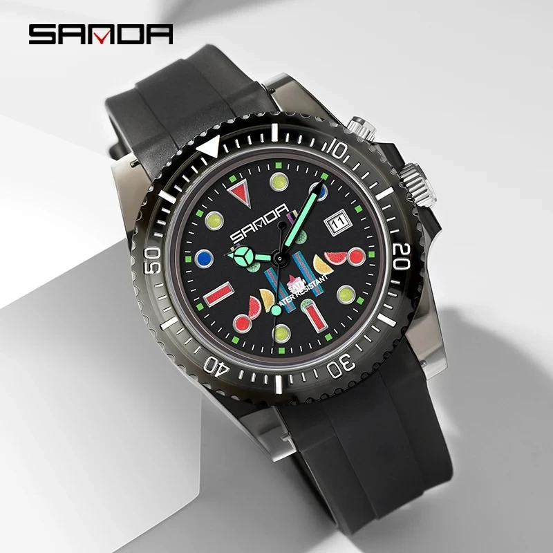 SANDA 6078 Student Quartz Watch Creative Sports Date Pointer Display with Silicone Strap Wristwatches for Kids Watches Gift