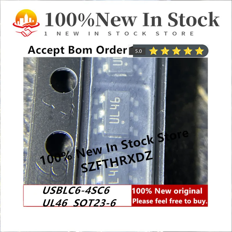 100% NEW ORIGINAL USBLC6-4SC6 SOT23-6 UL46 SOT-23-6 ESD Suppressor Diode Diode Array Uni-Dir 5.25V 17Vc Automotive AEC-Q101