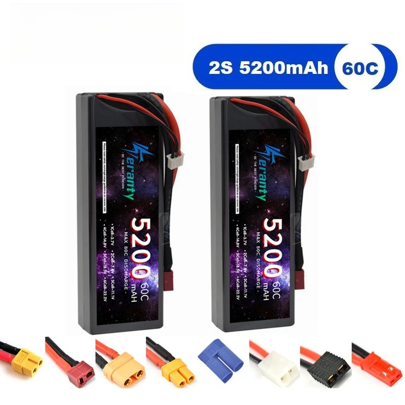 7.4V 5200mAh For Teranty 2S Lipo 60C Hard Case Battery T Deans XT60 TRX XT90 KEP-2P Car FPV Airplane Truck RC Toys Spare Parts