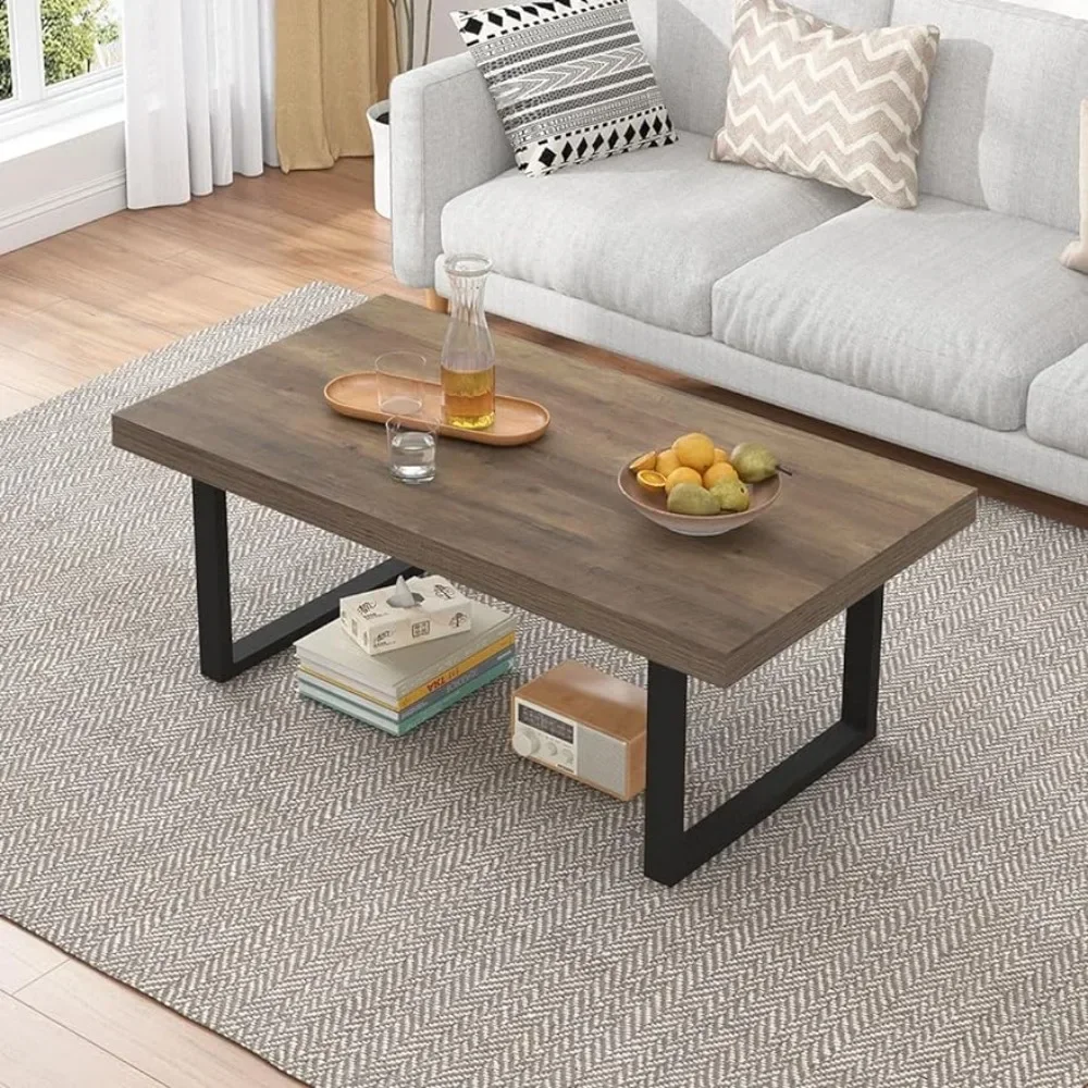 Mesa de centro de madera y Metal para sala de estar, mueble redondo de 39 pulgadas, color gris oscuro, estilo moderno y sencillo