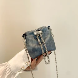 Mini Chain Bag Women's Handbag for Lipstick 2024 Trend Coin Wallet Girl's Crossbody Sling Purse Chic Beaded Shoulder Bag