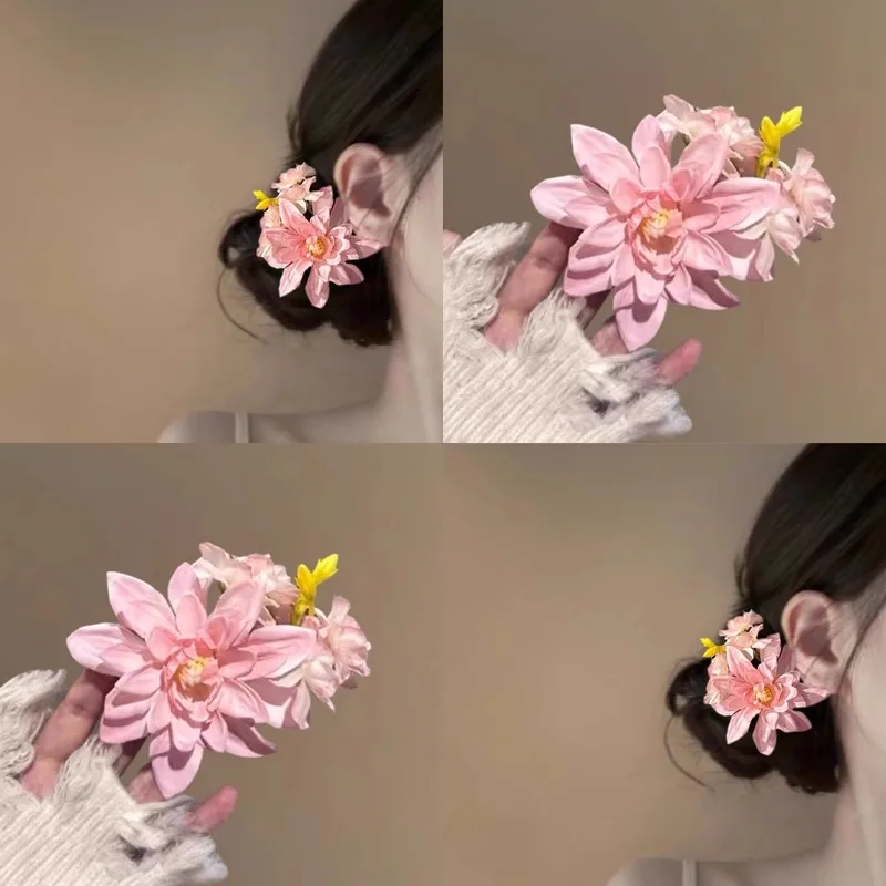 

Gentle pink flower hairpin, new Chinese style disc hair, ball head hairpin, flower clip, atmosphere hair accessories