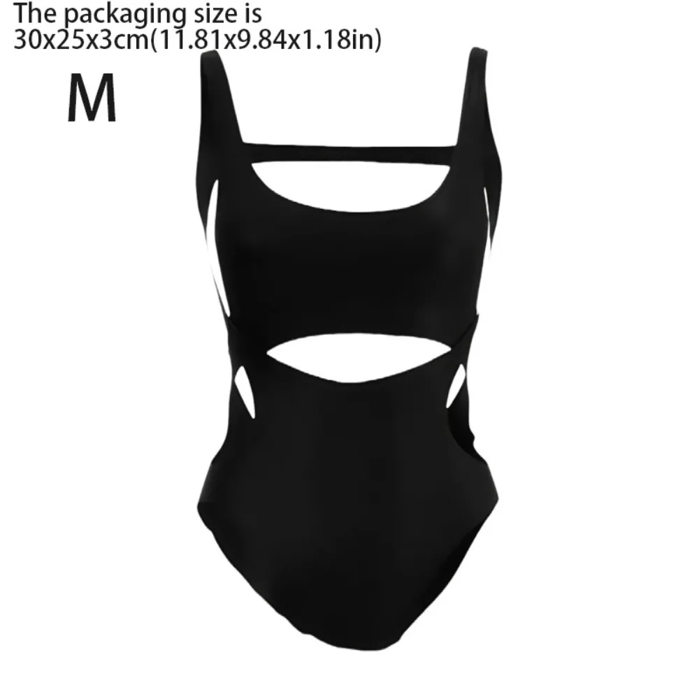 

High Waist One-Piece Swimsuit Backless Design Solid Color Slimming Swimsuit Small Chest Dark Style Hollow Out Swimsuit
