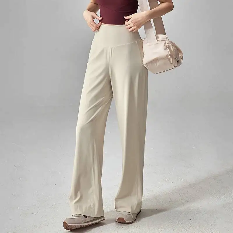 مرونة عالية الخصر واسعة الساق اليوغا السراويل النساء مثير الورك رفع رياضة بيلاتيس تجريب بانت بلون سليم مستقيم بنطلون رياضي #3