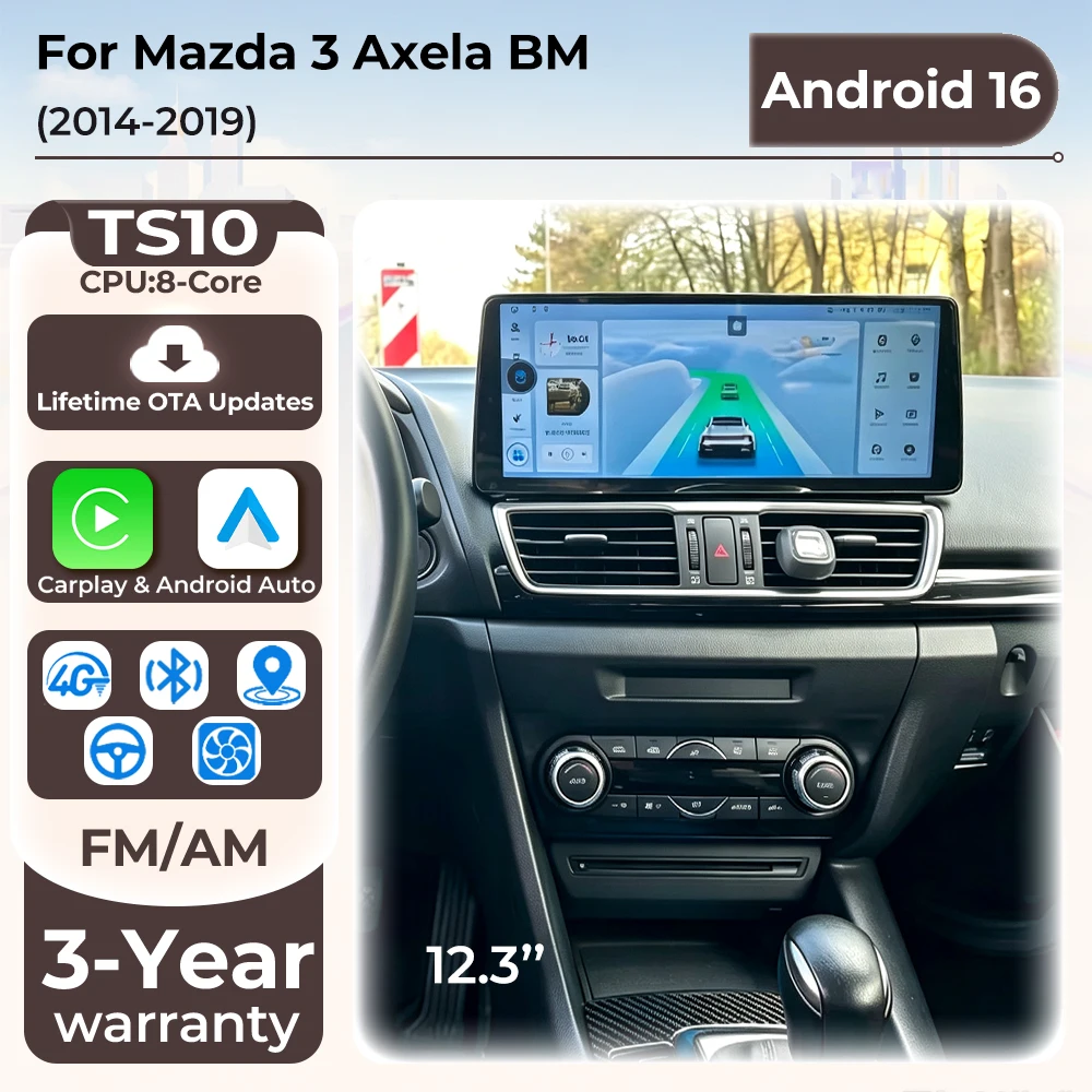 Android Auto Car Radio For Mazda 3 Axela BM 2014 2015 2016 2017 2018 2019 Carplay Video Player Stereo Navigation 5G Wifi 12.3''