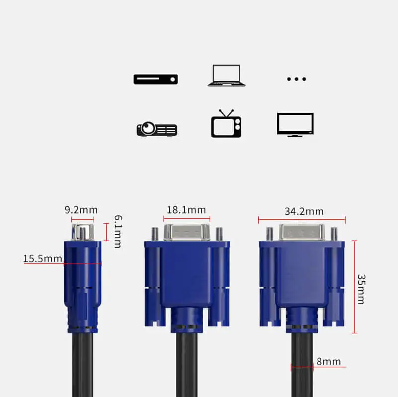 Cabo de vídeo VGA 3 + 6 para hdtv, cabo do monitor do computador, projetor de tv, 1.5m, 3m, 5m, metros, extensão 1980x1080p, masculino m/m