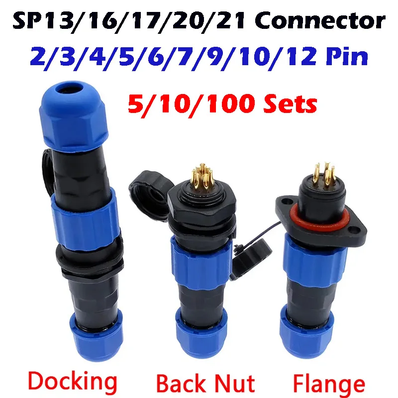 SP13 SP16 SP17 SP20 SP21 2PIN-12PIN Panel Mount Waterproof Aviation Connectors Plug Socket IP68, Electrical Cable Wire Connector