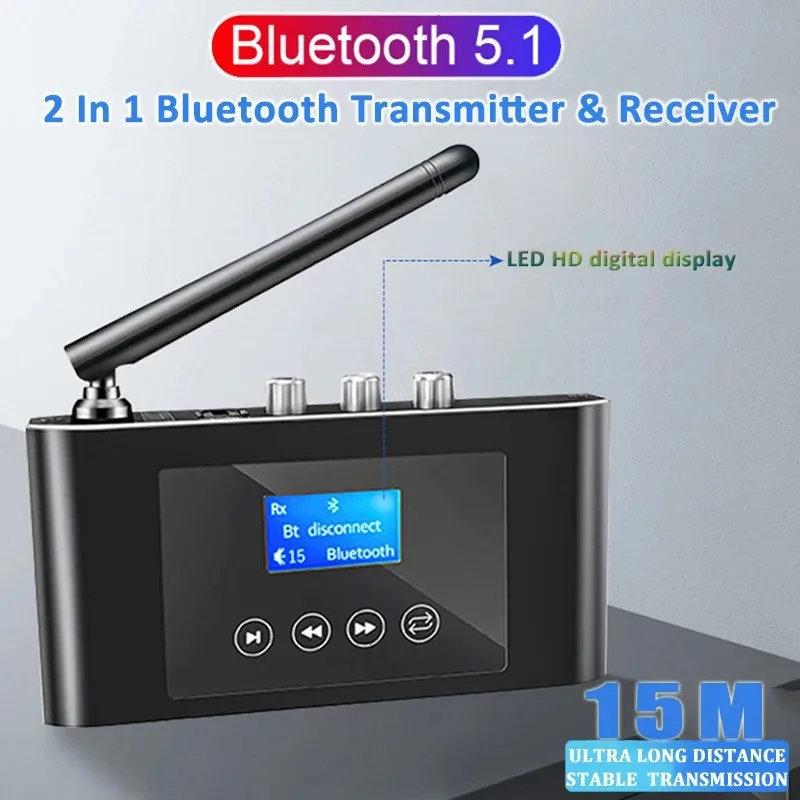 2 in 1 Long Range Bluetooth 5.1 Audio Transmitter Receiver RCA 3.5mm AUX Stereo Wireless Adapter For PC TV Headphones Car - view 2