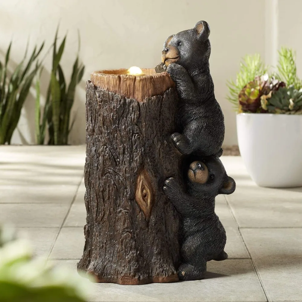 

Bear Cubs on Log 28 1/2" High Large Rustic Indoor Outdoor Decor Resin Floor Fountain with Light LED Standing Bubbler Water Featu