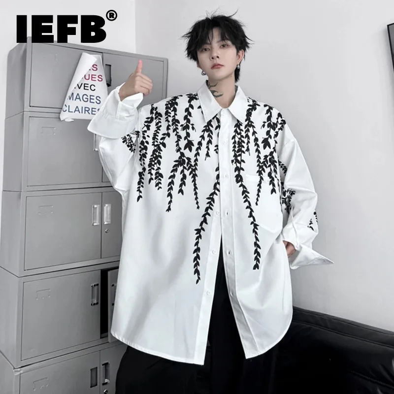 

IEFB High Street Men's Casual Shirt Loose Fit Long Sleeved Shirts Men Women Floral Printed Trendy Oversized Top Autumn 9C7263