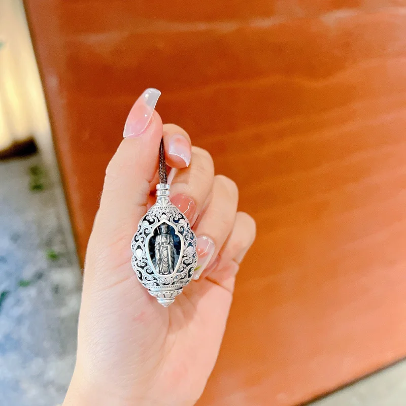 999 Silver Peace and Prosperity Six-Word Mantra Pendant Men's Retro Versatile Guanyin Necklace Pendant