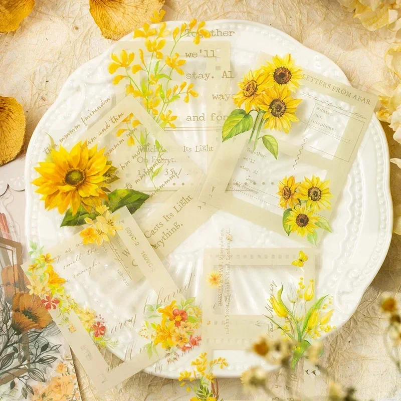 20Pcs Rose Plant Frame Collage Handbook Decoration Primer Exquisite Dairy Sticker Wrapping Flowers Sunflower Cute Stickers