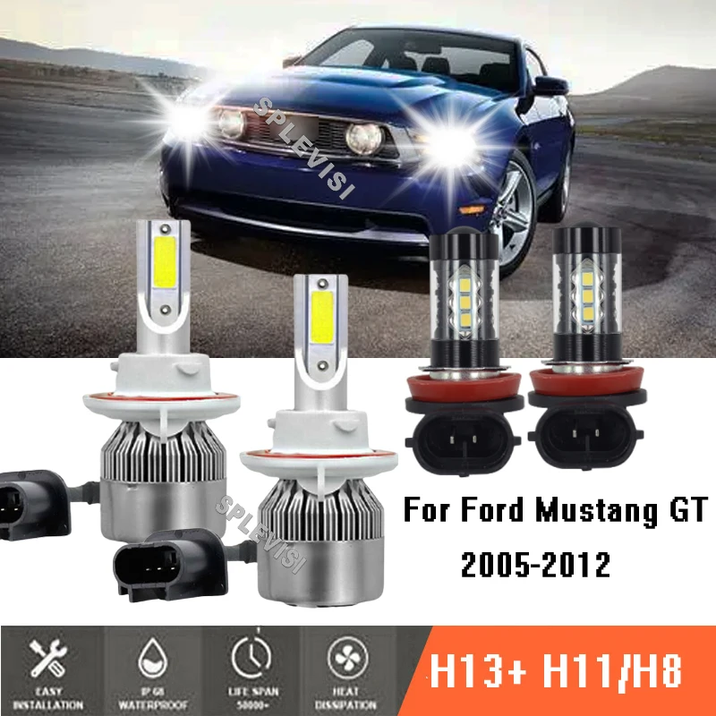 

LED White Headlight High/Low Beam + Fog Light Bulbs 6000K For Ford Mustang GT 2005-2012 2006 2007 2008 2009 2010 2011