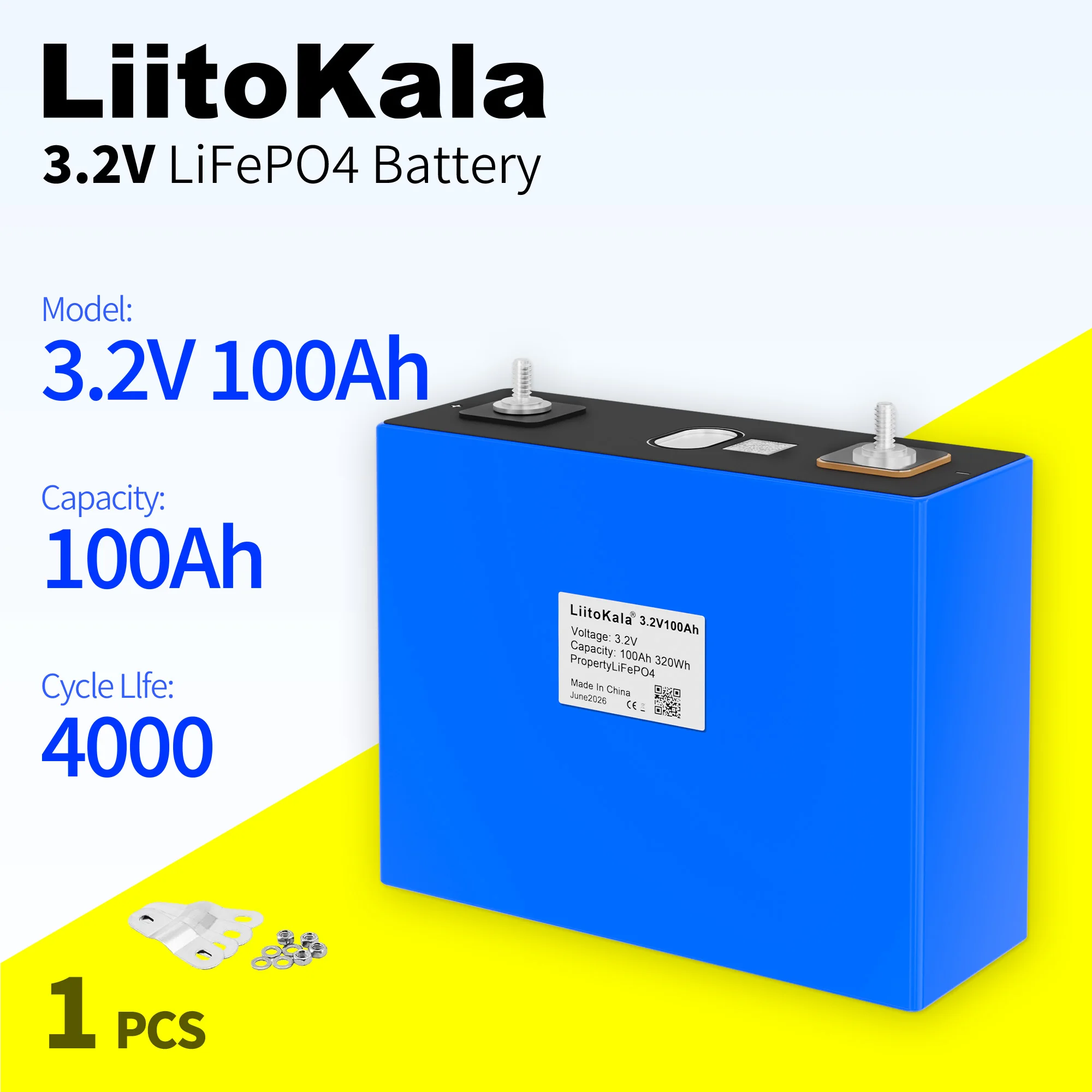 1-24pcs LiitoKala 3.2V 100Ah Grade A LiFePO4 Battery CELL 12V 24V 36V 48V Electric RV Golf Car Outdoor Solar Energy Rechargeable