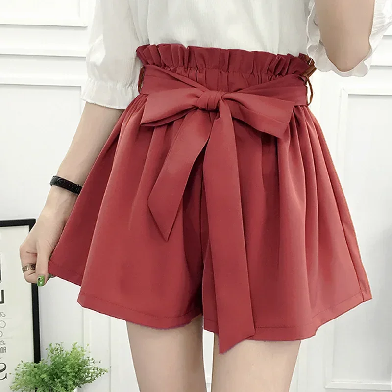 

Women Korean Style Casual Chic Simple High Quality Womens All-match Loose Elastic Waist Solid Sashes Elegant Clothing Z785