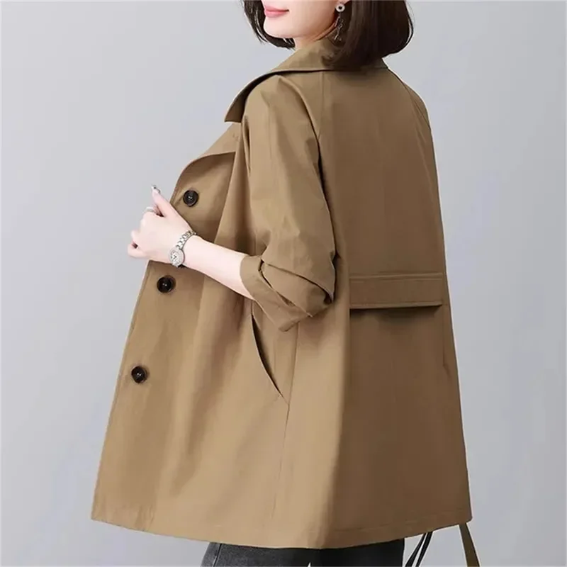Abrigo cortavientos Pop de gama alta con cuello vuelto y forro de longitud media para mujer 2025 primavera y otoño nuevo Casual suelto versátil